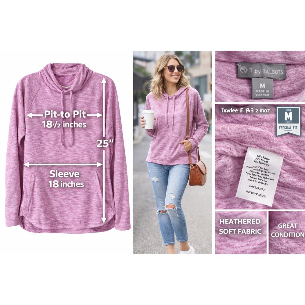 T by Talbots Pink Cowl Neck Pullover Top Medium Soft Cozy Lounge‎ Athleisure